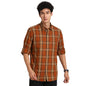 Turtle Men 100% Cotton Brown Checkered Slim Fit Full Sleeve Casual Shirt