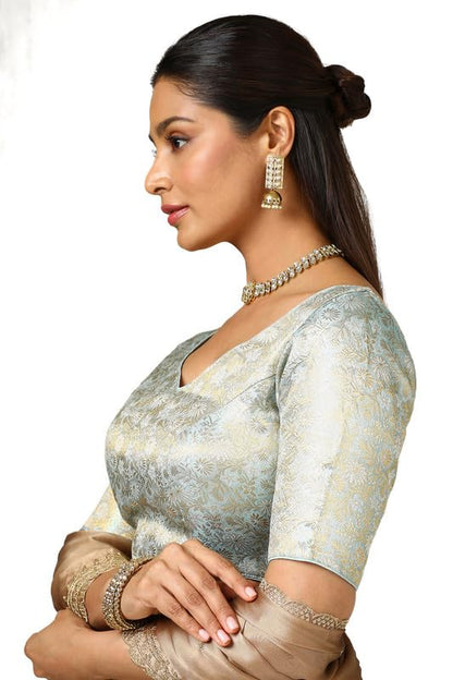 Soch Womens Powder Blue Tussar Zari Woven Padded Blouse
