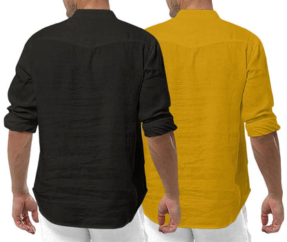 Royalscout MenS Cotton Polyester Blend Solid Regular Fit Full Sleeve Short Kurta | Ethnic, Lightweight Summer Kurta For Daily &