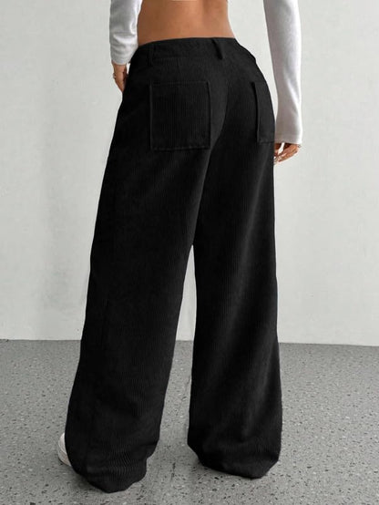 SMOWKLY Womens Aesthetic Cotton-Blend Wide Leg Pants with Pocket || Loose Comfy Elastic Waist Corduroy Textured Casual Work Tro