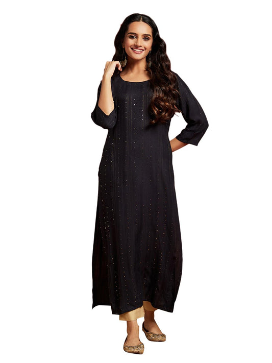 Libas WomenS Viscose Rayon Woven Design Straight Kurta (26510_Charcoal