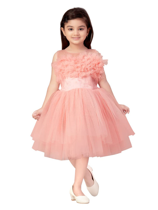 Aarika Girls Nylon Fit and Flare Knee-Length Dress (FK-1655_Peach