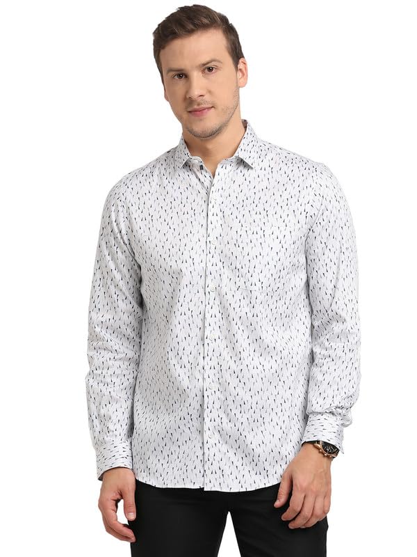 Turtle Men 100% Cotton Grey Prints Slim Fit Formal Shirt