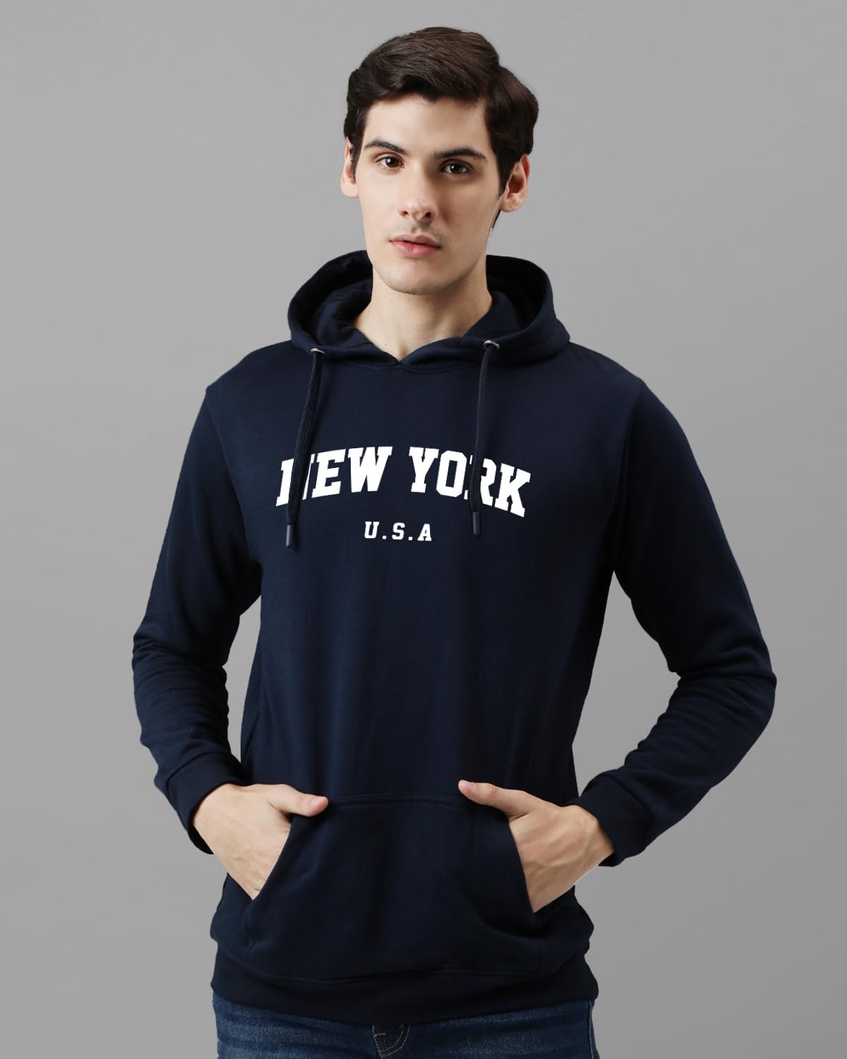 ADRO Men's Cotton Blend Neck Hooded Sweatshirt (H24-NEW)