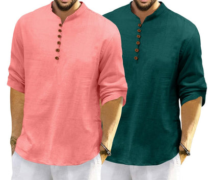 Royalscout MenS Cotton Polyester Blend Solid Regular Fit Full Sleeve Short Kurta | Ethnic, Lightweight Summer Kurta For Daily &