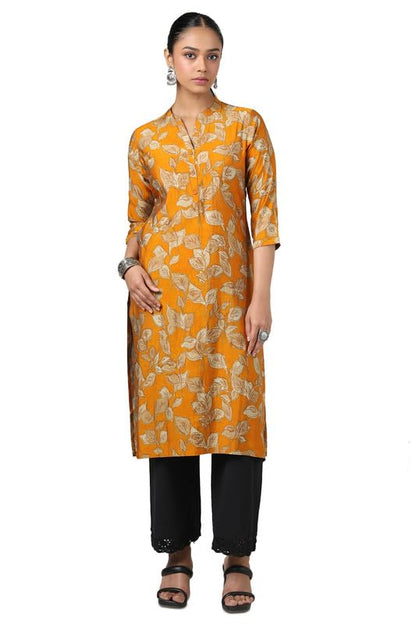 Soch Womens Mustard Muslin Floral Print Kurta