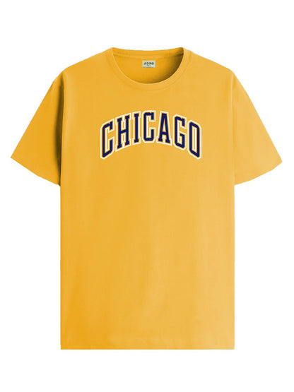 ADRO Mens T Shirt Urban Style Tshirt Printed with Chicago Design Cotton & Eye Catching Print Stylish T-Shirt for Men Mustard Tsh