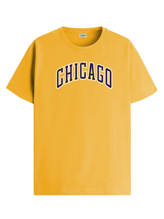 ADRO Mens T Shirt Urban Style Tshirt Printed with Chicago Design Cotton & Eye Catching Print Stylish T-Shirt for Men Mustard Tsh