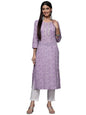 Varanga Lavender Bandhani Print Embroidered Kurta For Women, Round Neck, Traditional Ethnic Wear, Comfortable & Stylish For Casu