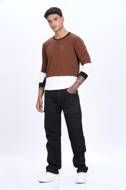 ADRO Men Full Sleeve T-Shirt | Premium Cotton Tshirt for Men| Casual Fashion Relaxed Fit Full Sleeve Round Neck Tshirt|FR24-BRWS