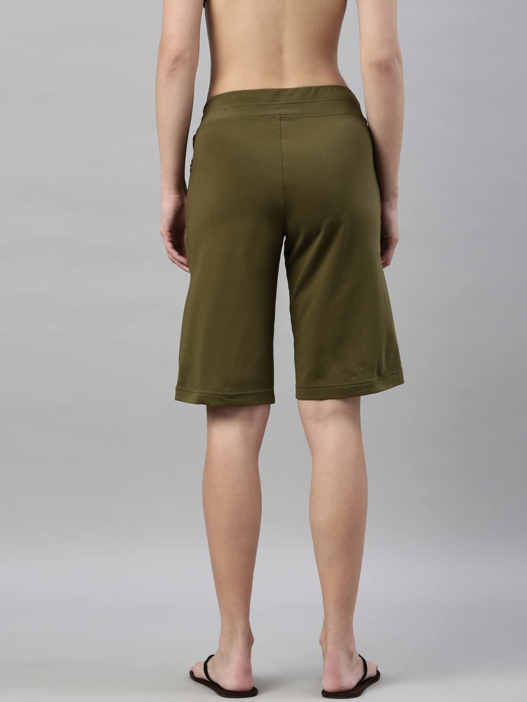 Enamor Essentials Womens Mid Rise Slim Fit Breathable Stretch Cotton Knee Length City Shorts with Invisible Zipper Pockets- E04