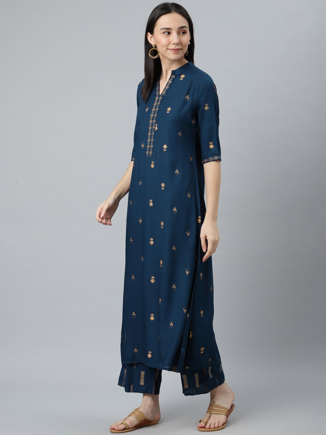 Libas Womens Printed Viscose Straight Kurta With Palazzos And Dupatta