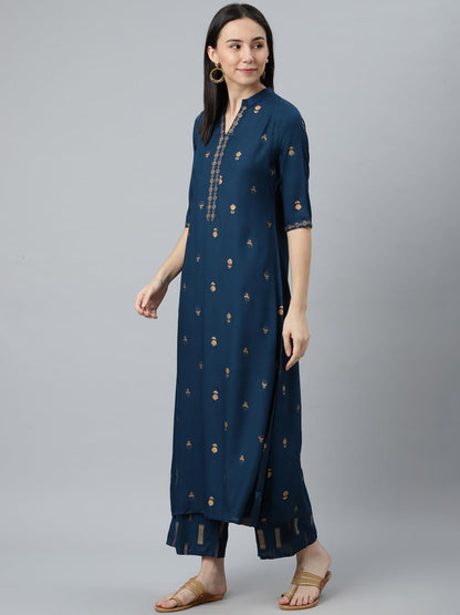 Libas Womens Printed Viscose Straight Kurta With Palazzos And Dupatta