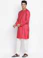 Fabindia Men Viscose Silk Slim Fit Long Kurta Red_XS