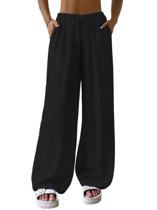 Greciilooks WomenS Loose High Rise Trouser | High-Waist Korean Pants | Formal Track Pant | Cargo Style Baggy Trendy Black