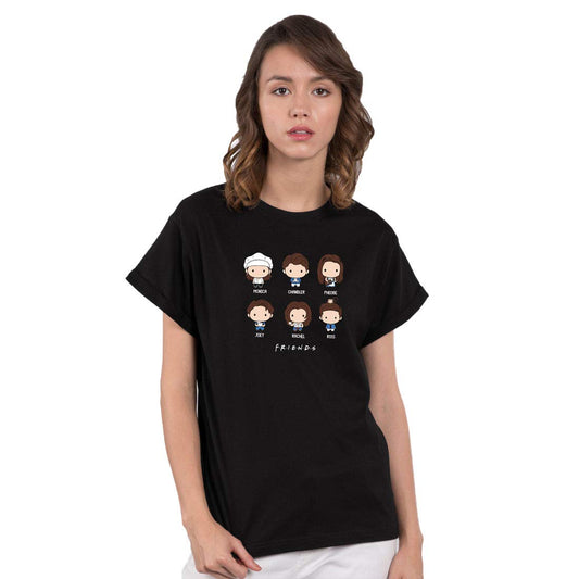 Bewakoof Womens Cotton Printed Chibi Friends Boyfriend (FRL) Half Sleeve | Round Neck | T-Shirt/Tee