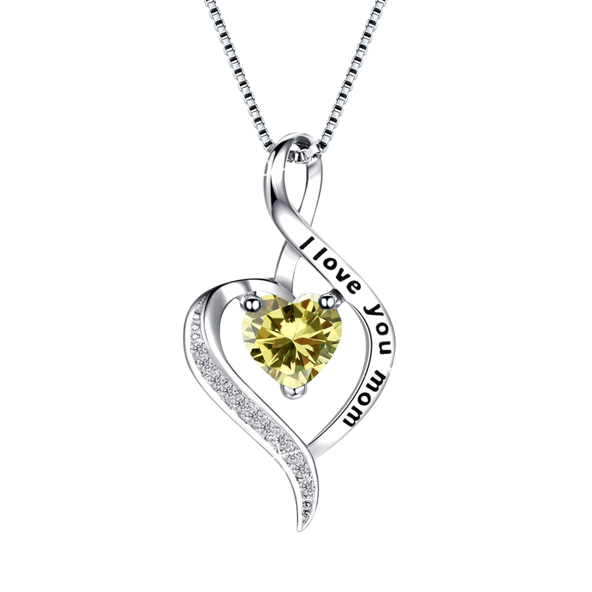 NUOKUN Mom Heart Necklace For Women, S925 Sterling Silver Mom Necklace,Birthstone Best Mom Necklace Jewelry for Sons and Daughters on Mothers Day Birthday Gift