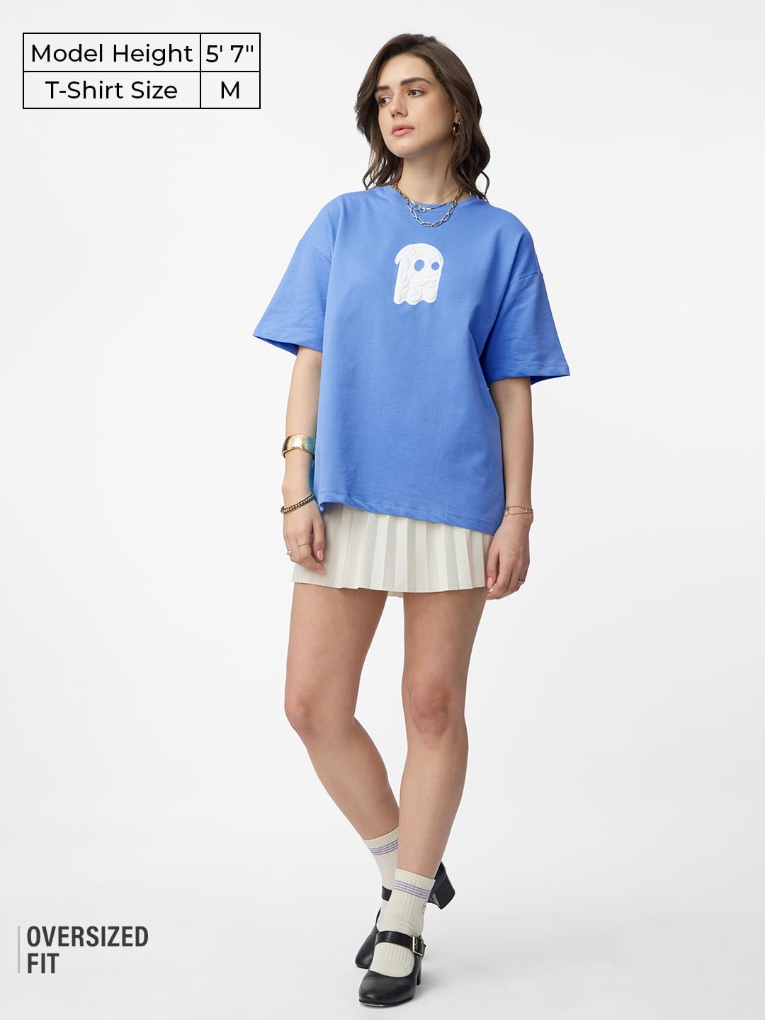 The Souled Store Soul Rising Women and Girls Short Sleeves Round Neck Blue Graphic Printed Cotton Oversized T-Shirts