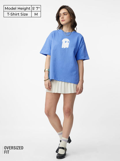 The Souled Store Soul Rising Women and Girls Short Sleeves Round Neck Blue Graphic Printed Cotton Oversized T-Shirts