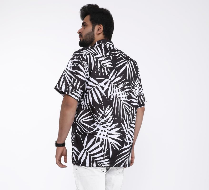 Brown Culture MenS Cotton Blend Leaf Print Shirt With Spread Collared Half Sleeves Standard Length And Button Down Closure Type