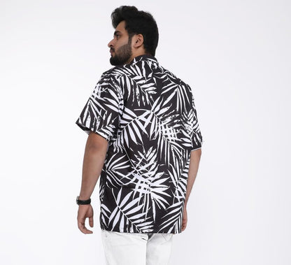 Brown Culture MenS Cotton Blend Leaf Print Shirt With Spread Collared Half Sleeves Standard Length And Button Down Closure Type