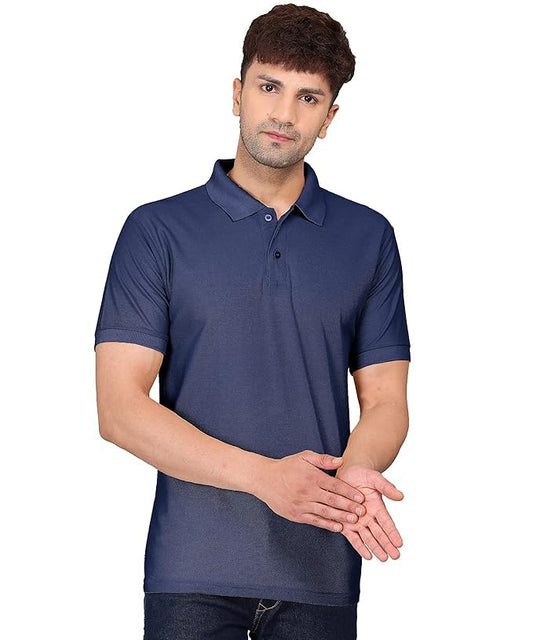 Baghadbillo MenS Regular Fit Solid Polo Half Sleeve T-Shirt Navy Blue