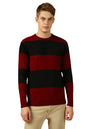Dennis Lingo Men Black Striped Slim Fit Full Sleeve Crew Pullover Sweater