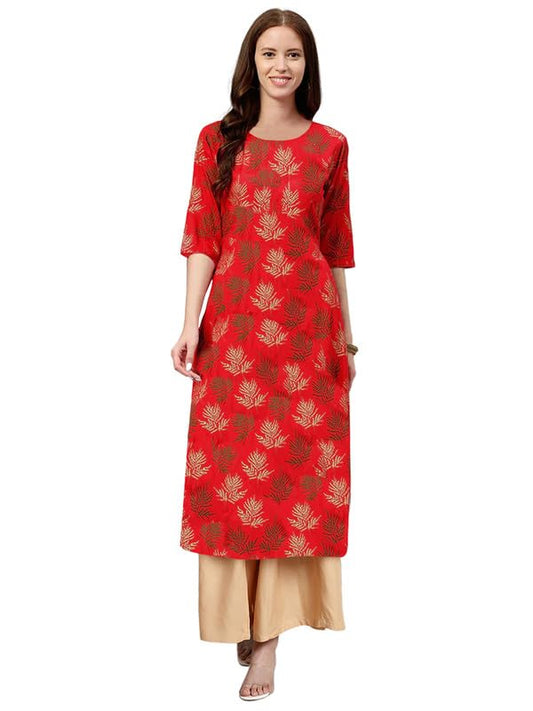 Pinkmint WomenS Cotton KurtiS L Fancy Printed Kurta L Regular Home Wear L Printed Cotton Kurti (Pack Of 1) Red