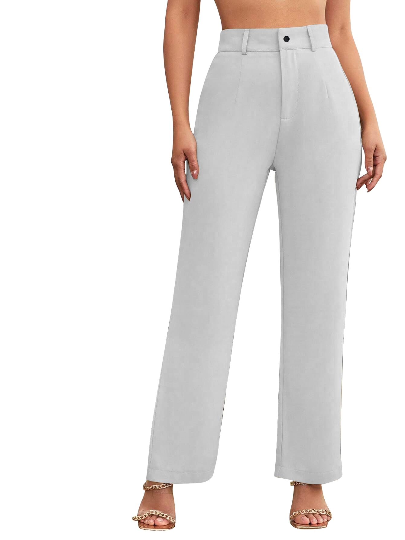 Toochki Womens Regular Fit High Rise Solid AnkleSpandex Length Regular Trouser Pant Grey