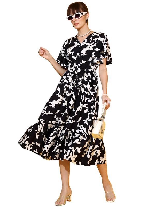 Sheetal Associates WomenS Casual Half Sleeve Crepe Fit And Flare Dress