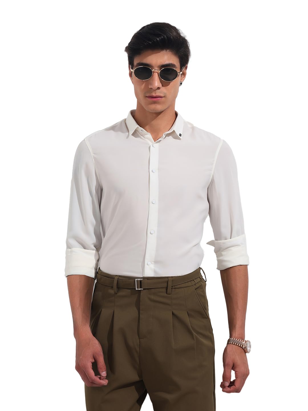 The Indian Garage Co Mens Slim Fit Solid Cutaway Collar Full Sleeves Party Shirt