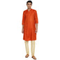 Fabindia Men Viscose Blend Dobby Long Kurta Orange_XS
