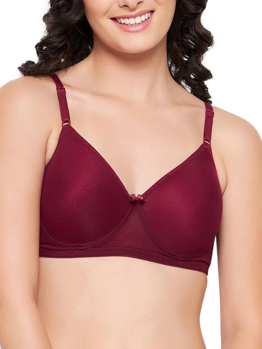 Clovia Powernet Solid Padded Full Cup Wire Free T-Shirt Bra (BR1480R09_Maroon_36C)