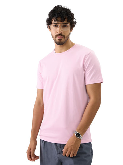 The Souled Store Dusty Pink Men and Boys Short Sleeve Round Neck Regular Fit Solid Supima Cotton T-Shirts