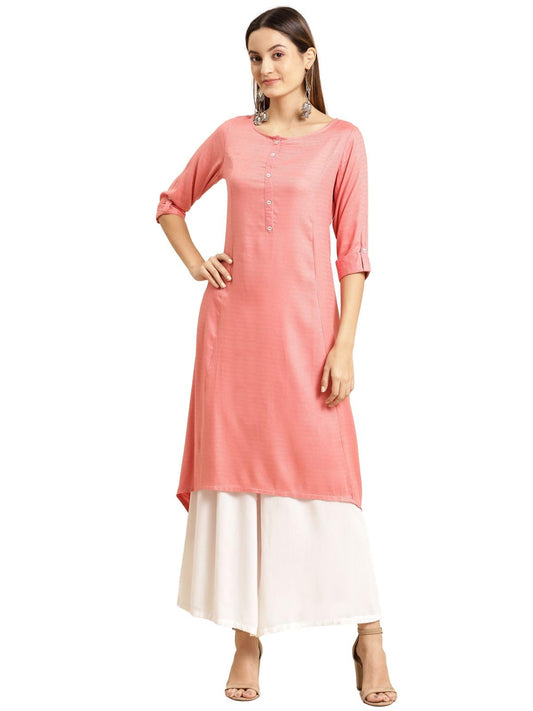 rangita Coral Rayon Calf Length Self Design Asymmetrical Kurti for Women | Kurta for Women