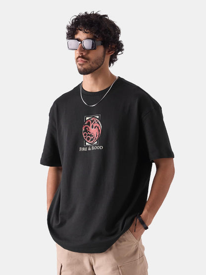 The Souled Store Official House of The Dragon: Family Tree Men and Boys Round Neck Short Sleeve Black Graphic Print Oversized Fi
