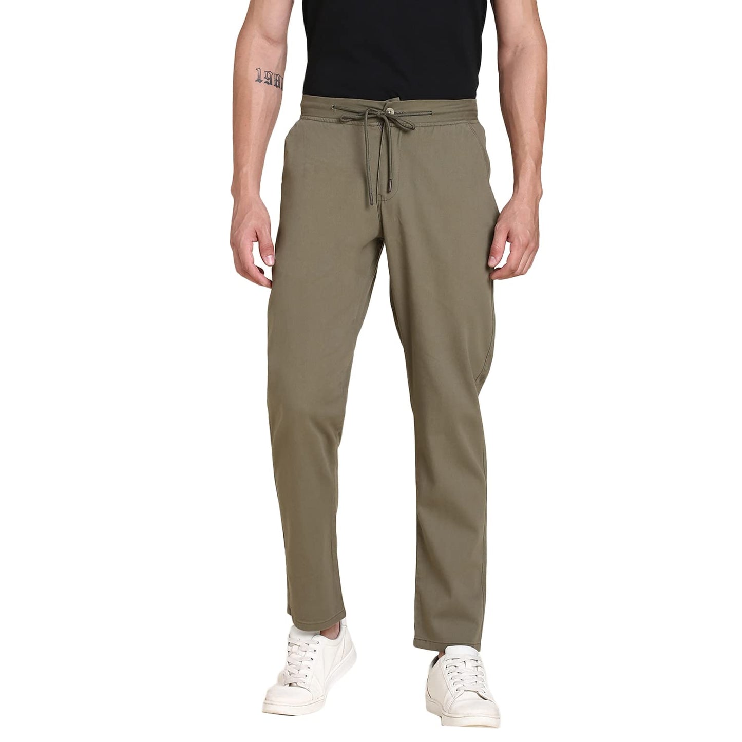 Dennis Lingo Slim Fit Solid Light Olive Chino for Men