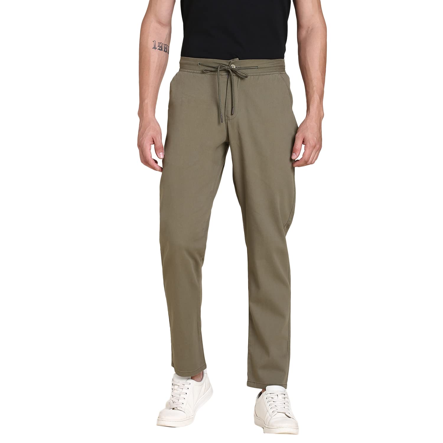 Dennis Lingo Slim Fit Solid Light Olive Chino for Men