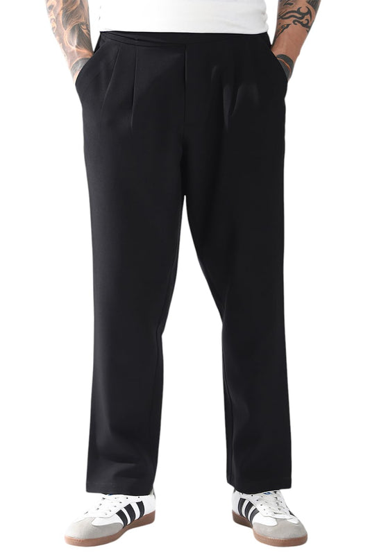 Hubberholme Men Solid Relaxed Fit Mid-Rise Korean Trousers 22 Black