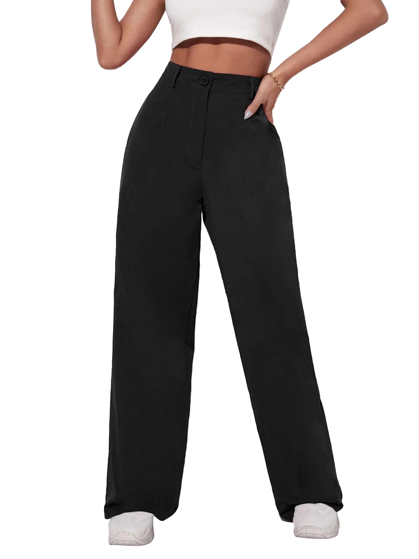 Toochki Womens Regular Fit Elastic Waist Full Length Spandex Formal Trouser for Casual Wear, Office Wear Black