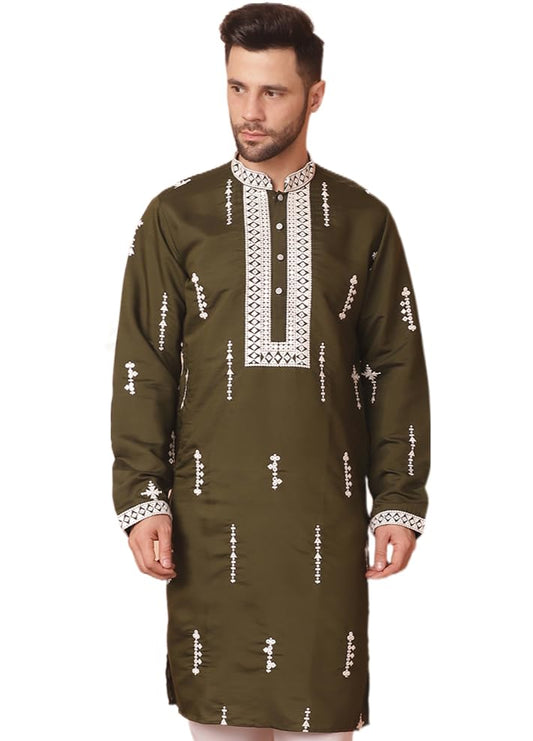 Jompers Mens Collar Chikankari Embroidered Kurta