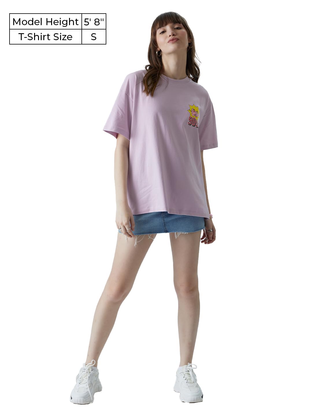The Souled Store Official Pink Panther: Nostalgic Womens and Girls Oversized fit Graphic Printed Half Cotton Lavender Color Wome