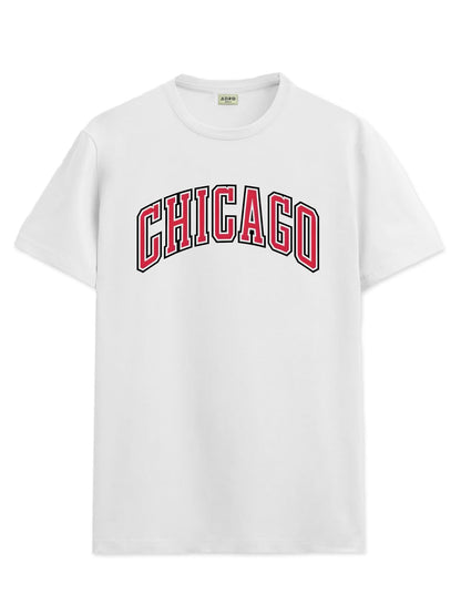 ADRO Mens T Shirt Urban Style Tshirt Printed with Chicago Design Cotton & Eye Catching Print Stylish T-Shirt for Men White Tshir