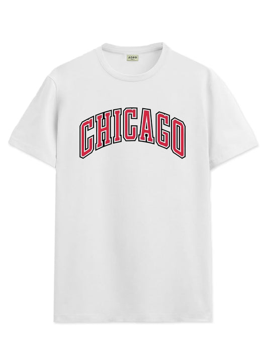 ADRO Mens T Shirt Urban Style Tshirt Printed with Chicago Design Cotton & Eye Catching Print Stylish T-Shirt for Men White Tshir