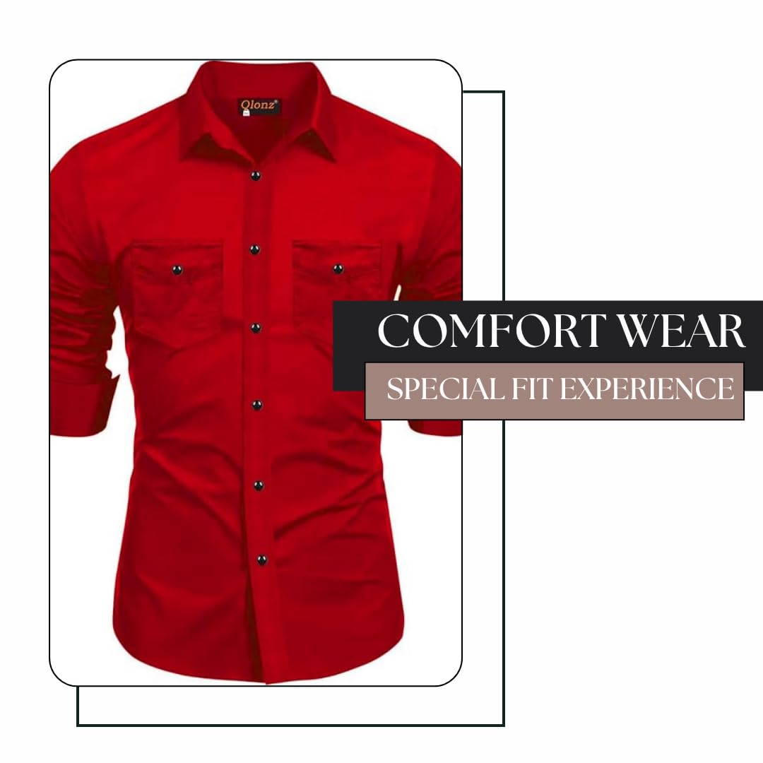Rebelify Double Pocket With Flap Men Cargo Cotton Shirt Red