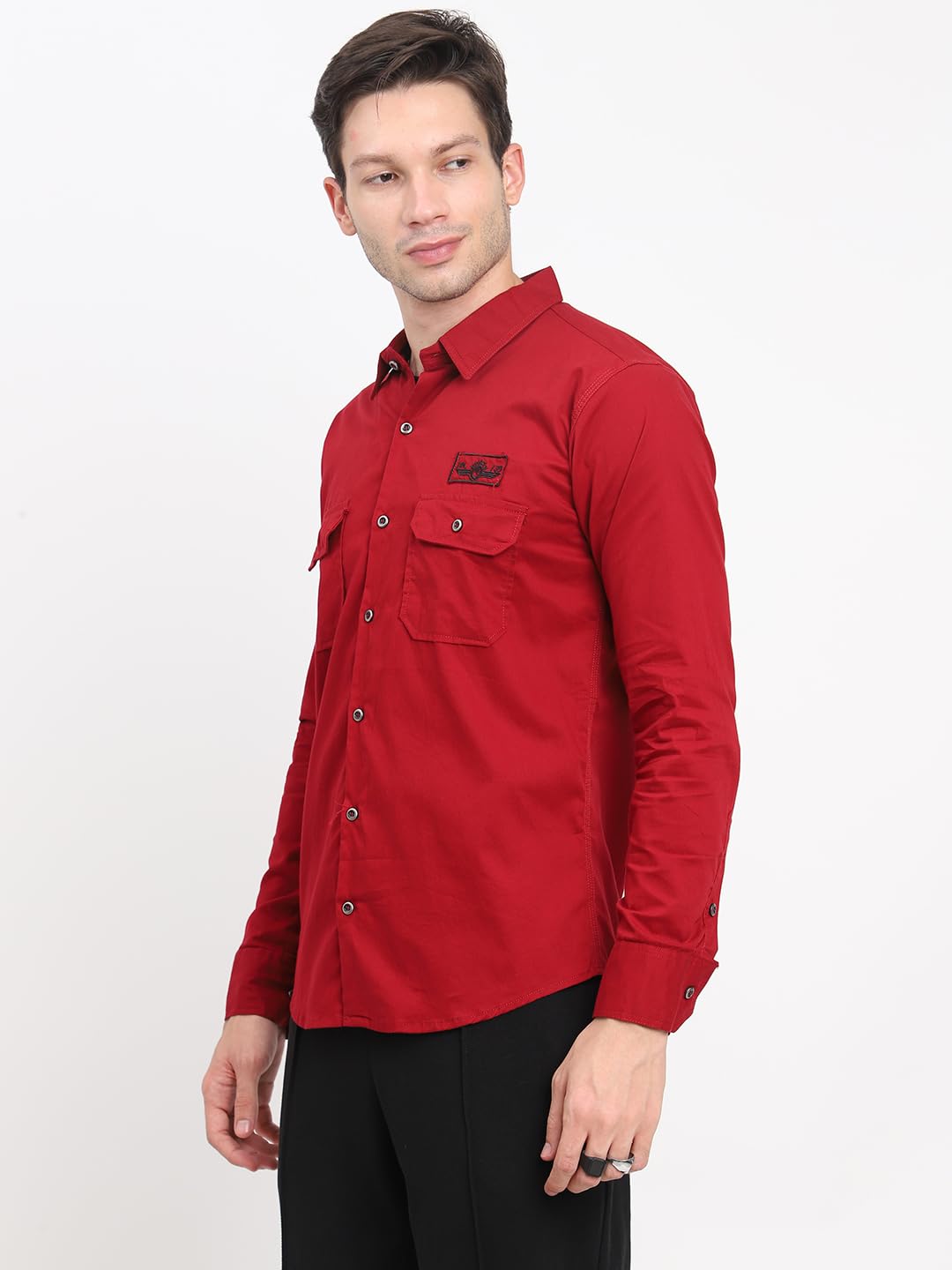 Shasmi Mens Double Pocket Cotton Shirt | Formal | Office Wear | Plain | Full Sleeve - Slim Fit Shirt for Men | Shirt for Men |