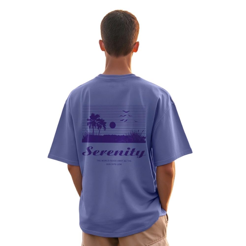 Nobero MenS Graphic Print Oversized Fit T-Shirt (1M-Twrt-C1092_Future Dusk