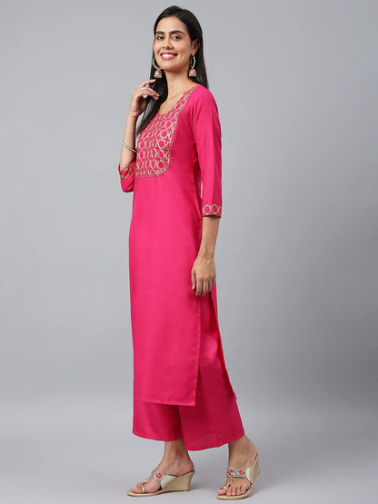 ANNI DESIGNER Women's Cotton Blend Printed Straight Kurta with Pant & Dupatta (Khunti)