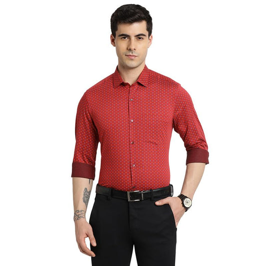 Turtle Men 100% Cotton Red Printed Slim Fit Formal Shirt