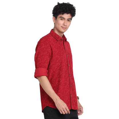 Turtle Men 100% Cotton Red Printed Slim Fit Full Sleeve Casual Shirt